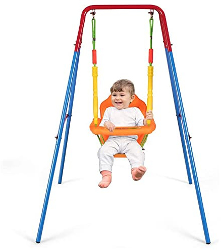 Balançoire Bebe Exterieur, Balançoire Enfant avec Dossier, Accoudoir et Ceinture Sécurité, Corde Réglable, Balancoire Stable, Charge Max. 25 kg