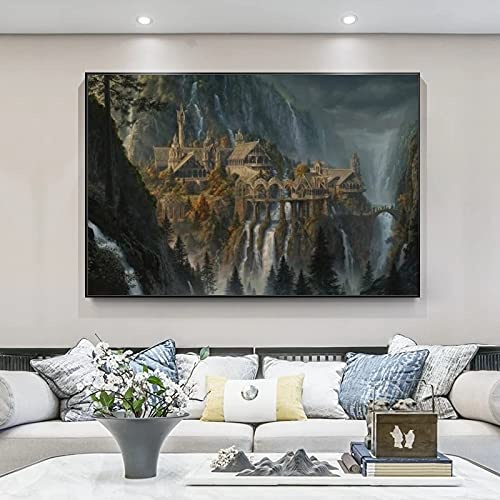 HWNU Leinwandbild der Herr der Ringe Wandkunst Film Poster Druck Landschaft Öl Auf Leinwand Malerei Moderne Wandkunst für Wohnzimmer Wohnkultur Rahmenlos (60X90cm Unframed)