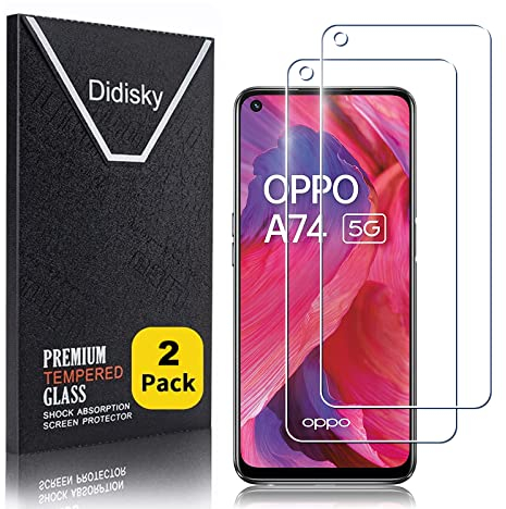 Didisky 2-Unidades Cristal Templado Protector de Pantalla para OPPO A54 5G, OPPO A74 5G (no para OPPO A74 4G), Antihuellas, Sin Burbujas, Fácil de Limpiar, 9H Dureza, Fácil de Instalar, Transparente