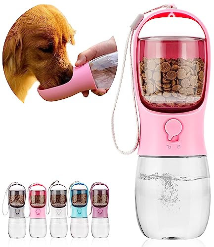 AVELORA Dog Water Bottle,Portable Pet Water Bottle with Food Container,Outdoor Portable Water Dispenser for Cat,Puppy,Pets for Walking,Hiking,Travel,Puppy Essentials,Dog Stuff(10oz)