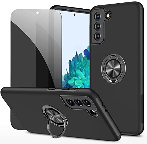 Dechyi Sichtschutz hülle für Samsung Galaxy S21 5G Schwarz Handyhülle mit Anti-Spähen aus gehärtetem Glas Displayschutzfolie mit Ringhalterung stoßfest, Kratzfest strapazierfähig Schutzhülle