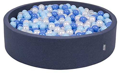 KiddyMoon Piscine À Balles pour Bébé Rond 120X30cm/200 Balles 7Cm Grande Fosses À Boules Jouet Enfant, Bleu Foncé:Baby Blue/Bleu/Perle