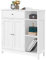 Yaheetech Meuble Salle de Bain Rangement, Armoire Rangement Toilette en Bois, Meuble Cuisine 2 Etagères Réglables, 1 Tiroir, 3 Compartiments, 75 x 30 x 80 cm, Blanc