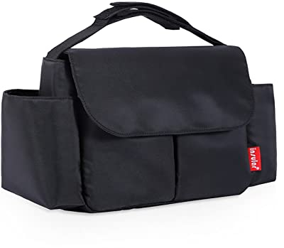 SONARIN Wasserdichter Kinderwagentasche Organizer,Große Kapazität Buggy Organizer Tasche Universal Multifunktional Kinderwagen Organizer Aufbewahrungstasche mit Getränkehalter(Schwarz)