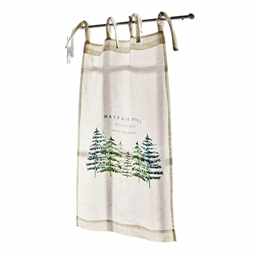 Loberon Scheibengardine Mayfair Hotel, mit festlichem Winterwald-Druck, dekorative Bindebänder, weihnachtliche Textilien, Weihnachtsdeko, Weihnachten, Leinen, weiß/grün