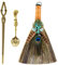 Soulnioi Mini Witches Broom with Feather&Crystal Witch Wiccan Altar Broom Crystal Brush Magic Ceremony Decor Ornament-Flourite, Retro Coffee Spoon, Scepter, for Magic/Ritual Ceremony