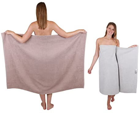 Betz 2 Stück Maxi Duschtücher XXL Badetuch Duschtuch Größe 100x150cm Berlin Farbe Cappuccino/Silbergrau
