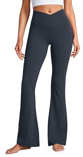 CRZ YOGA Damen Butterluxe Bootcut Schlaghose Yoga Leggings Crossover High Waist Blickdicht Sporthose Fitnesshose - 79cm Echte Marine 38
