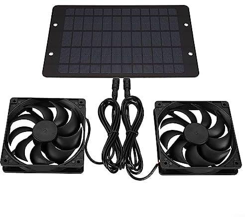 RANRAO Solar-Abluftventilator, Solarenergie, Abluftventilator, gekühlt, belüftet, Abluftventilator für Außenbereich, Geflügelhaus, Gewächshaus, 2 Ventilatoren