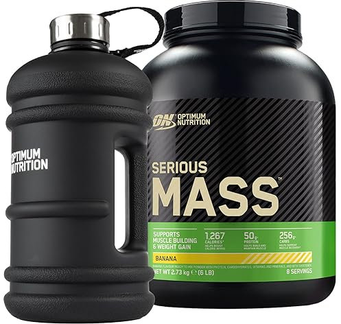 Optimum Nutrition Serious Mass Proteine in Polvere ad Alto Contenuto Calorico per Sviluppo Massa Muscolare con Vitamine Minerali Creatina Glutammina Gusto Banana 8 Dosi 2,73Kg + BORRACCIA GRANDE