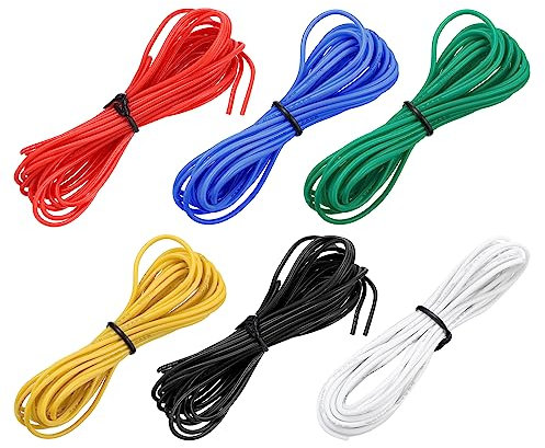 sourcing map 24AWG Elektrischer Draht Kabel 3 Meter Litzendraht Silikon Verzinnte Kupferdrahtspule je 0,2 mm² Solid Elektronik Wire für DIY RC-Modell Lampen Haushaltsgeräte, 6 Farben