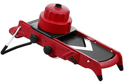 Mandoline à légumes réglable – Lame en V multi-usages pour cubes, bandes, tranches – Ustensile de cuisine multifonction rouge noir
