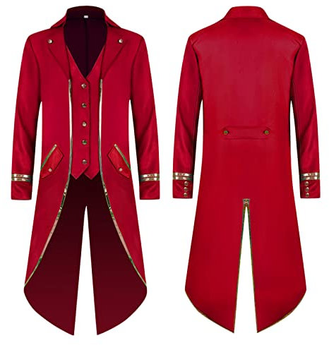 Manteau Long Homme Gothique Manteau Cape Médiéval Veste Queue de Pie Chic Mi Saison Blouson Punk Gothique à Manches Longues Irrégulière Drame Costume Palais Renaissance Veste Blazer