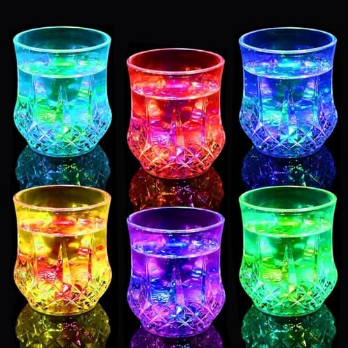 MODOAO Flash Light up Cup, 6 Pack Automatic Water Activated Multicolor LED Cups, Fun Light Up Drinking Tumblers for Holiday, Festivals, Birthday Party, Bar, Night Clubing