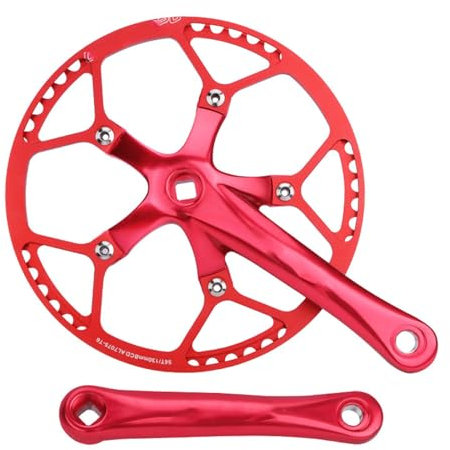 YLME Fahrrad Kurbelgarnitur, 130 BCD Klappbare Fahrrad Kurbel, BMX-Kettenrad Mit Quadratischen Löchern Und Breiten Und Schmalen Zähnen Für MTB BMX Rennräder,Rot,56T