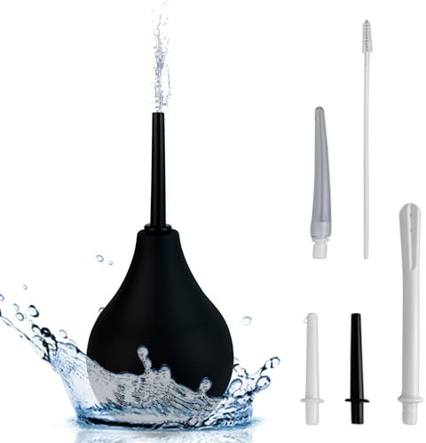 Poires de Lavement Médicale sans BPA - Ensemble de 4 Canules, Adaptées pour Lavement Anal et Vaginal, Transparentes avec Brosse de Nettoyage (Noir, Noir)