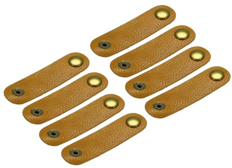 QUARKZMAN 8 Stück Kabel Organizer Gegerbtes Leder Kabelbinder Set, Kabelhalter Aufwicklung Multifunktionale Kabelmanagement für Kopfhörer USB Ladekabel, Gelbbraun