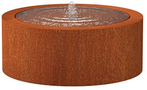 ADEZZ Wassertisch rund Corten-Stahl Rost braun/orange Wasserspiel mit Pumpe & LED Verschiedene Größen 145x75 cm
