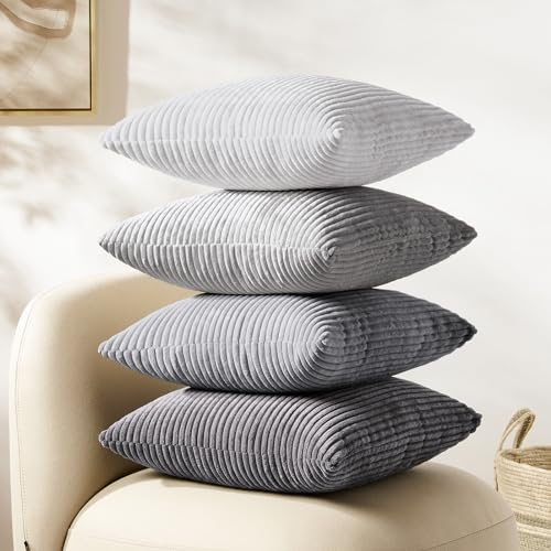 Softalker 40x40 Kissenbezug für Sofakissen grau Cord 4er Set Bunte Kissenhüllen Kissenbezüge Dekokissen Couchkissen Winter Herbst Deko Aesthetic Room Decor Modern Wohnzimmer Sofa Schlafzimmer Flur