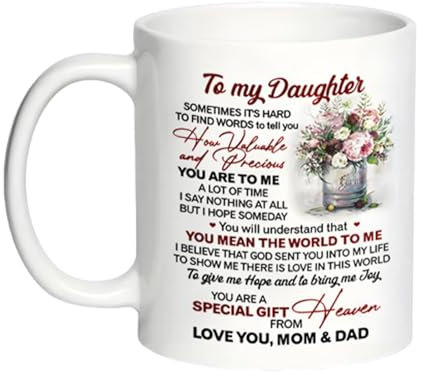 Taza de día de la madre para hija, taza de día de la madre feliz, taza de feliz día de la madre, taza de cerámica fácil de agarrar para hija de mamá mamá en el día de la madre