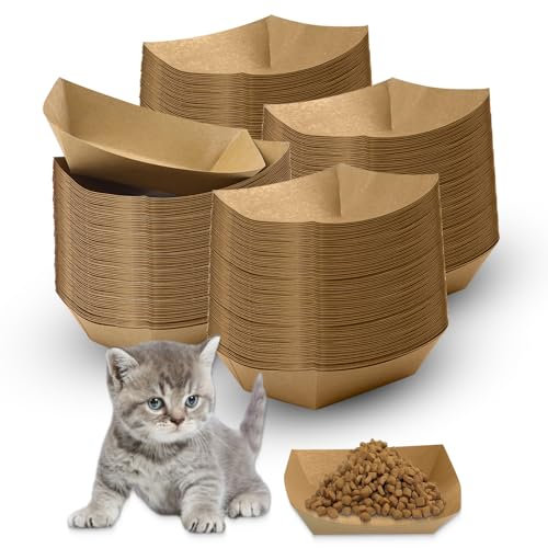 LLHQAMT disposable cat food bowls, thickened disposable cat feeding bowls, 100pcs disposable pet bowls for wet and dry food, kitten, puppy (21.2cm x 5cm)