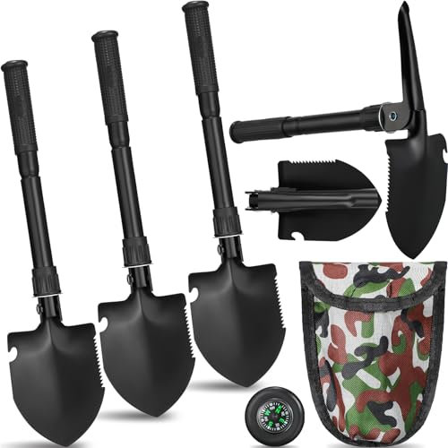 Lasnten 3 Pcs 16.34 Inches Folding Shovels with Storage Bag Camping Shovel with Pickaxe Foldable Collapsible Spade Military Entrenching Tool Compact Tactical Shovel for Car Snow Gardening Camping Sand