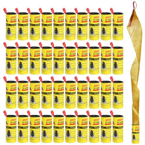 GeeRic Lot de 50 Bandes de Papier Anti-Mouches, Pièges Collants en Ruban Anti-Mouches, Attrape-Mouches, Appât Intérieur pour Mouches des Fruits, Moucherons, Insectes, Ravageurs, Moustiques Jaune