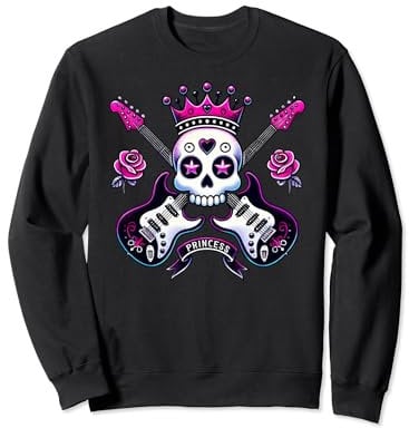 Cute Punk Skull Princess Rockstar Guitar Band Rock'n Roll Sweatshirt