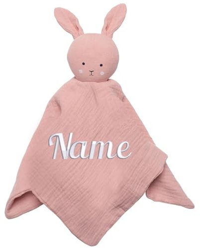 Elefantasie Baby Schnuffeltuch aus Musselin mit Namen bestick (Rosa)