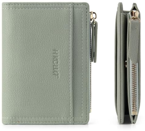 HKCLUF Portafoglio Piccolo Donna,Grande Capacità Portafogli Donna Pelle,Cerniera Tasca Porta Monete Portafoglio Porta Carte Borsa(A8-verde)