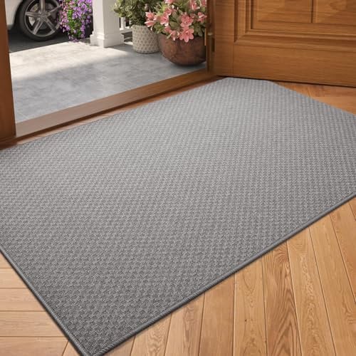COLOR&GEOMETRY Door Matts Indoor 44 x 76 cm, Thin Indoor Door Mats Non Slip, Absorbent Dirt Trapper Easy Clean Doormats Inside, Grey (Rolled-up NO Creases)