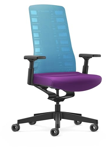 Interstuhl Bürostuhl Pure Active Edition - Der Bürostuhl der Sich Gewicht und Bewegung anpasst - ergonomische Smart-Spring Technologie - Made in Germany (4D-Armlehne, Hellblau | Lila)