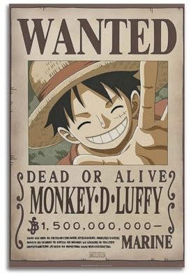 NRCKMIHRAE Anime-Poster, Motiv: Wanted Luffy, dekoratives Gemälde, Leinwand, Wandposter und Kunstdruck, moderne Familienschlafzimmer-Dekoration, Poster, 20 x 30 cm