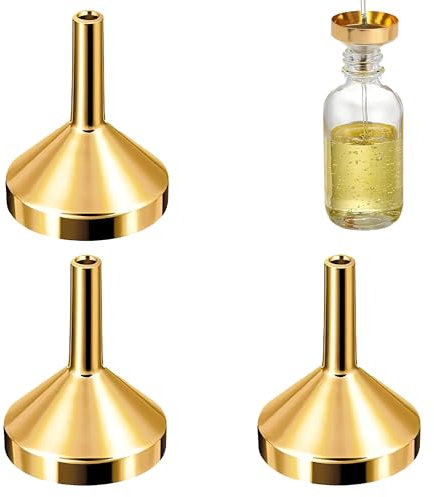 Gaaines 3 Pcs Small Funnel, Gold Aluminium, 2.5cm Mini Funnel for Mini Bottles, Essential Oils, Perfumes, Liquids