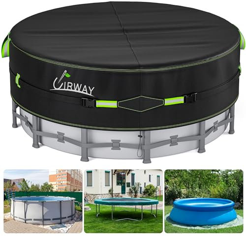 UIRWAY 427 cm Couverture de Piscine Ronde avec Bandes réfléchissantes, Couverture de Piscine pour piscines Hors Sol, Couverture Solaire incluant Une Corde d'attache et des Clous Lumineux au Sol