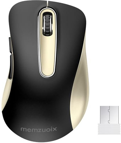 memzuoix 2.4G Wireless Mouse, 1400 DPI Computer with USB Receiver, Portable USB Battery Powered Cordless Mouse for Laptop, PC, Desktop, 5 Buttons (Pink) (Schwarz Gold)