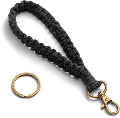 MORSUNBELA Schlüsselband Frau Schlüsselanhänger Kurz Boho Lanyard, Schlüsselband Personalisiert Schlüsselanhänger Band, Schlüsselkette für Arbeitsausweise Türschlüssel (Schwarz)