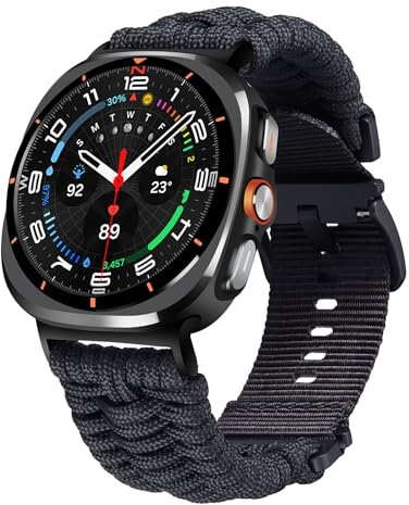 BINLUN Compatibile con Samsung Galaxy Watch Ultra 47mm Cinturini per Orologi Cinturino di Ricambio per Smartwatch Paracord 550 in Nylon Intrecciato Sportivo Cinturino per Uomo(Nero)