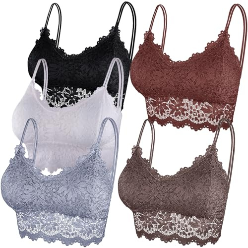 Duufin 5 Pieces Bralettes for Women Lace Bra with Removable Pads Bralette