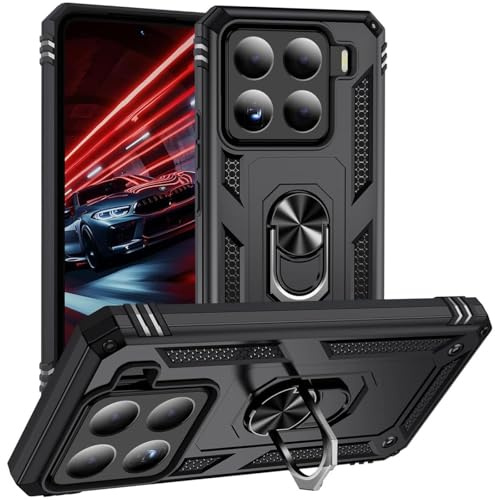 Verco Hybrid Armor Shield Case für Xiaomi 15 Hülle, extrem robust mit Magnet Fingerring Halter Handyhülle für Xiaomi 15 5G Panzerhülle, Schwarz
