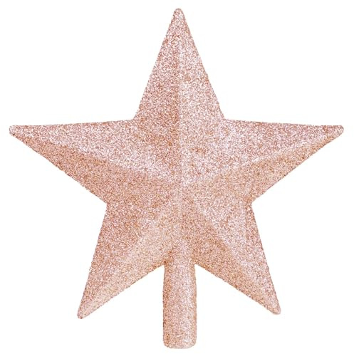 VEYLIN Weihnachtsbaumspitze 20cm Stern aus Kunststoff - Weiße Version mit Glitzer-Pulver Christbaum Spitze mit Sternform für Jede Baumspitze-Weihnachtsstern bruchsicher (roségold)