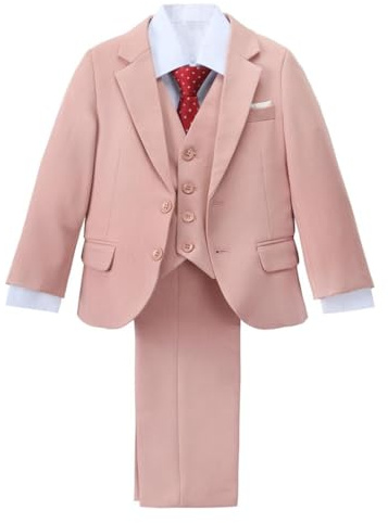 Lito Angels Costume Smoking 5 Pièces Garçon, Bleu Royal/Vert/Rose/Camel | Cintré, Élégant, Mariage & Événements, Tailles 2-7 Ans