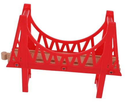 Rote Holzeisenbahn Brücke Doppeldeckig, Leicht Montierbar | Frei Kombinierbares Gleiszubehör, für Zuhause und Schule, Lernspielzeug für Kinder
