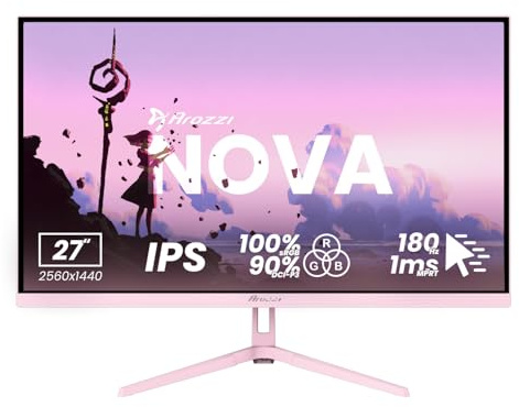 Arozzi Nova Écran Gamer 27 Pouces 180Hz QHD Rose | QHD 1440p, Adaptive Sync, HDR10, sans scintillement, 100% sRGB, compatible PC & console