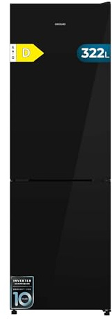 Cecotec Frigorífico Combi 322L Bolero CoolMarket Combi 322i Black Glass D. 185,5cm de Alto, 59,5cm de Ancho, Tecnología Multi Airflow, HumidityFlex HUB, LED Interior