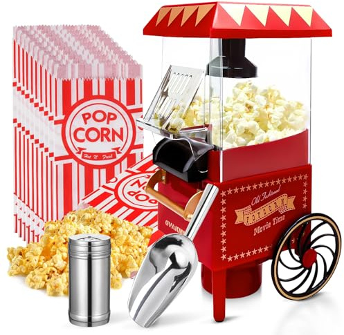 GVAKMM Popcorn-Maschine, Heißluft-Popcorn-Maker-Set, Geschenk-Box, tragbare Popcorn-Popper-Maschine, 10 Tassen, ölfrei, Retro-Stil, kompakt, EU