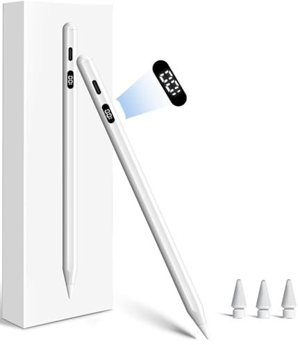Pencil für iPad(2025-2018)：Stift für iPad mit LED-Anzeige & USB-C Schnellladeleistung - Palm Rejection & Tilt Sensitivity - Stylus Pen für i-Pad 6-11,Air 3-5/M2/M3,Pro 11/12.9/13 M4, Mini5-6 (Weiß)