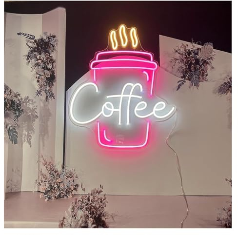 GERLJ enseigne lumineuse au néon Néon Enseignes lumineuses Decor Enseigne Au Pour Tasse À Café, Lampe 12V 50cm×60cm