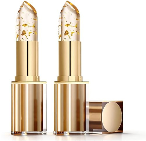 2PCS Lippenstift Durchsichtig, Temperature Farbwechsel Lippenbalsam, Langanhaltender Lippenstift, Glitzer Lippenbalsam mit Goldfolie, Transfer Proof Colour Changing Lipsticks, Ph Adjusting Lipstick