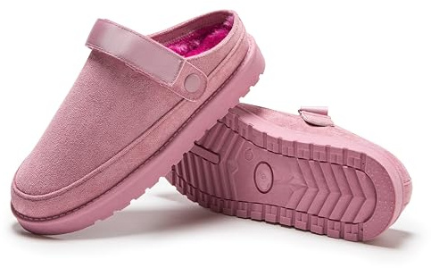 Warm Winter Slippers for Women – Faux Suede Fur Lined Platform Clog Shoes with Non-Slip Sole, Indoor Outdoor House Boots (Pink, Adult, Women, 7, Numeric, UK Footwear Size System, Medium)